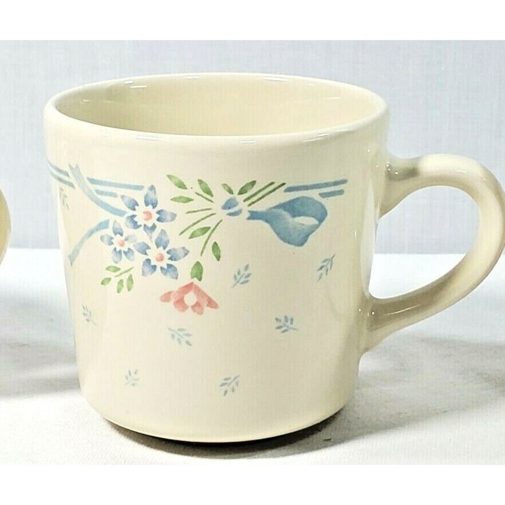CORELLE CORNING WARE SYMPHONY Coffee/Tea Cups - Set of 3 Cream Blue Floral